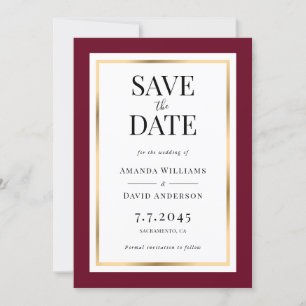 Burgundy and Gold Wedding Save The Date Cards