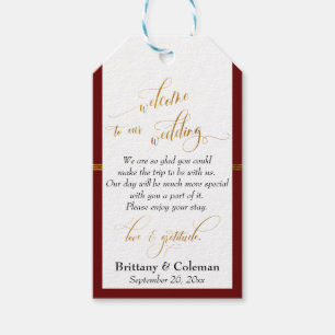 Burgundy and Gold Welcome Love & Gratitude Wedding Gift Tags