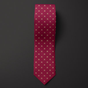 Burgundy and Gold Wrench Pattern Tie