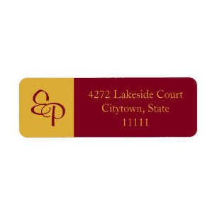 Burgundy and Goldenrod Couple Monogram Label Return Address Label