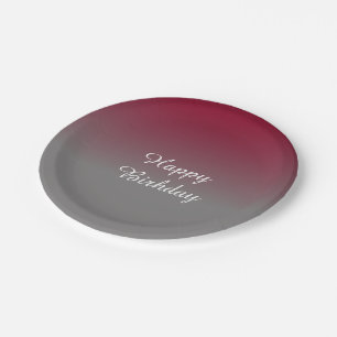 Burgundy and Gray Ombre Pattern Paper Plate