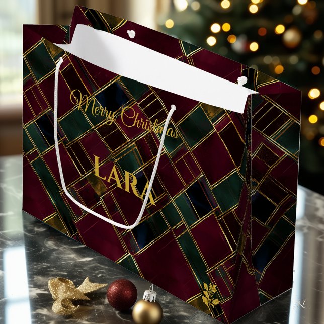 Burgundy and Green Geometric Christmas Custom Large Gift Bag (Creator Uploaded)
