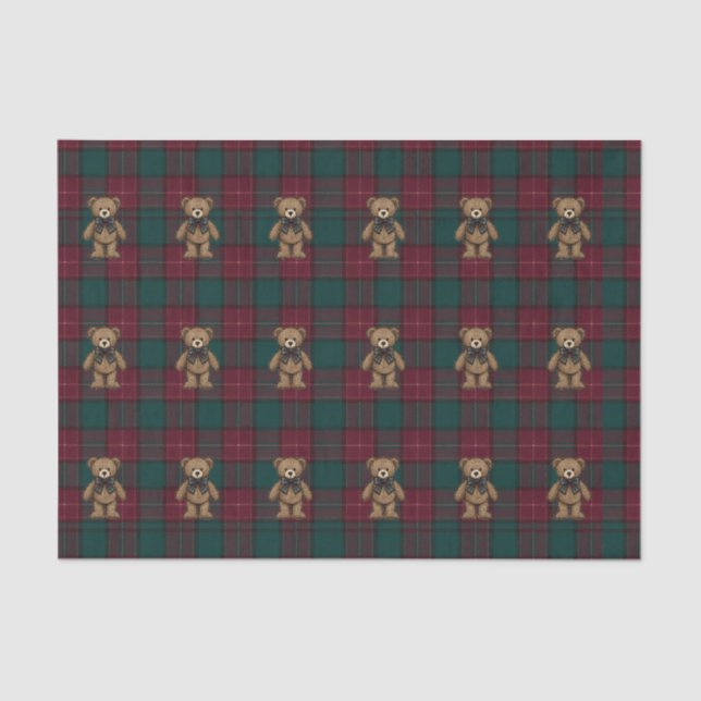 Burgundy and Green Teddy Tartan Tissue Paper (Front)