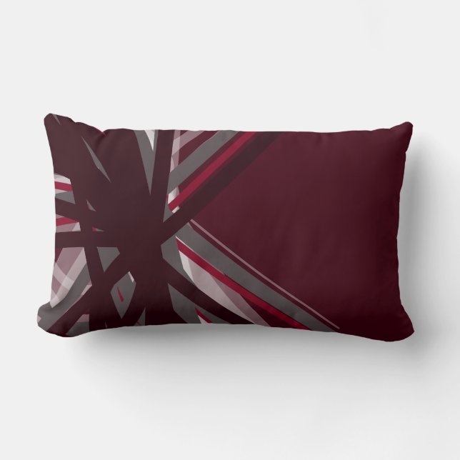 Burgundy and Grey Artistic Abstract Design Lumbar Cushion (Front)