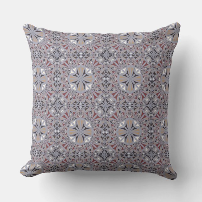 Burgundy and Grey Elegant Pattern Cushion (Front)