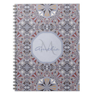 Burgundy and Grey Elegant Pattern Personalised Notebook
