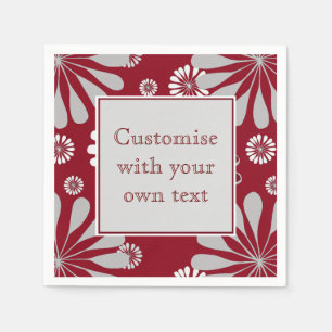 Burgundy and Grey Floral Custom Text Napkin