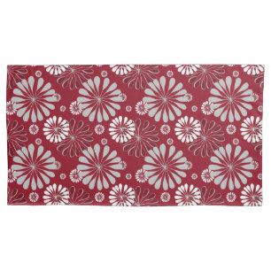 Burgundy and Grey Floral Pattern Pillowcase