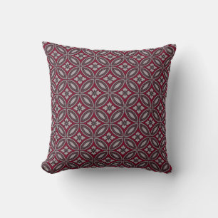Burgundy and Grey Floral Tile Wallpaper Pattern Cushion
