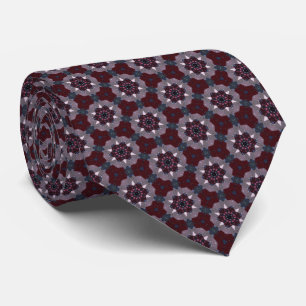 Burgundy and Grey Quilt Print Neck Tie