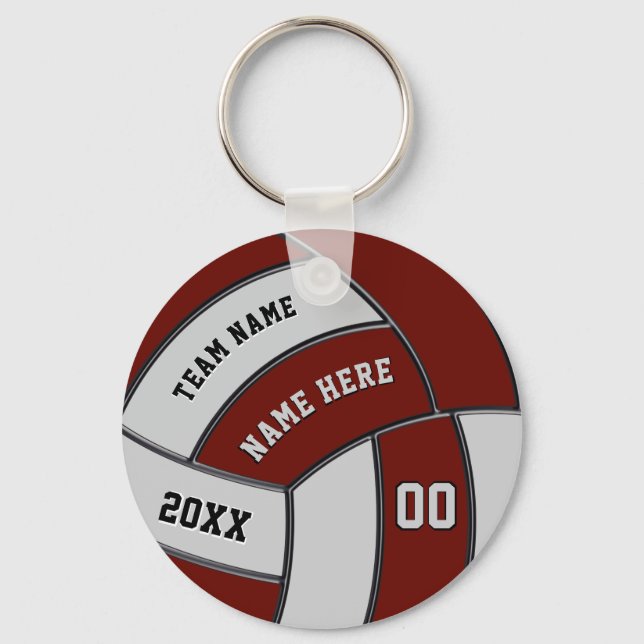 Burgundy and Grey Volleyball Keychains Personalise (Front)