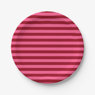 Burgundy and Hot Pink Stripes Paper Plate