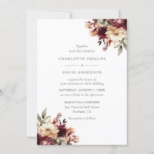 Burgundy and Ivory Floral Wedding Invitation