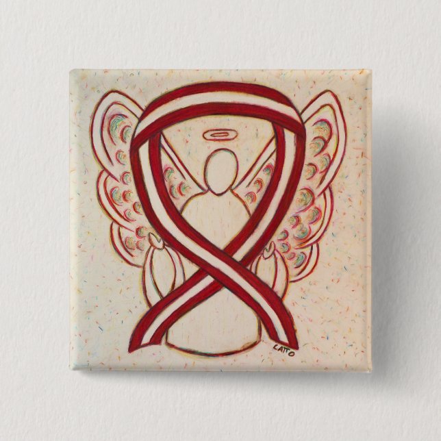 Burgundy and Ivory Ribbon Awareness Angel Pin (Front)