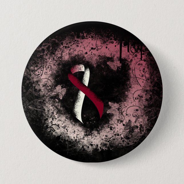 Burgundy and Ivory Ribbon Grunge Heart 7.5 Cm Round Badge (Front)