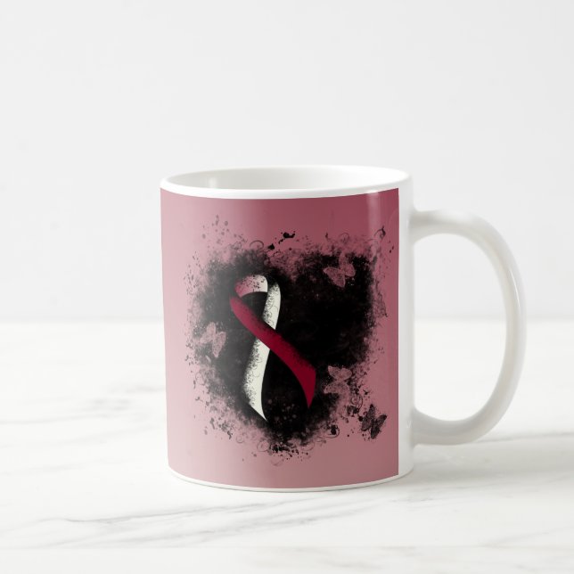 Burgundy and Ivory Ribbon Grunge Heart Coffee Mug (Right)