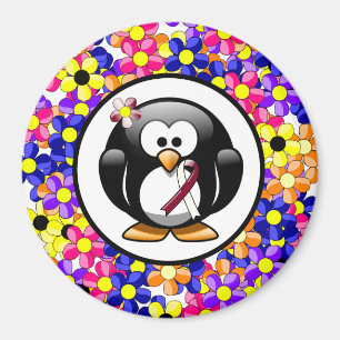 Burgundy and Ivory Ribbon Penguin Magnet