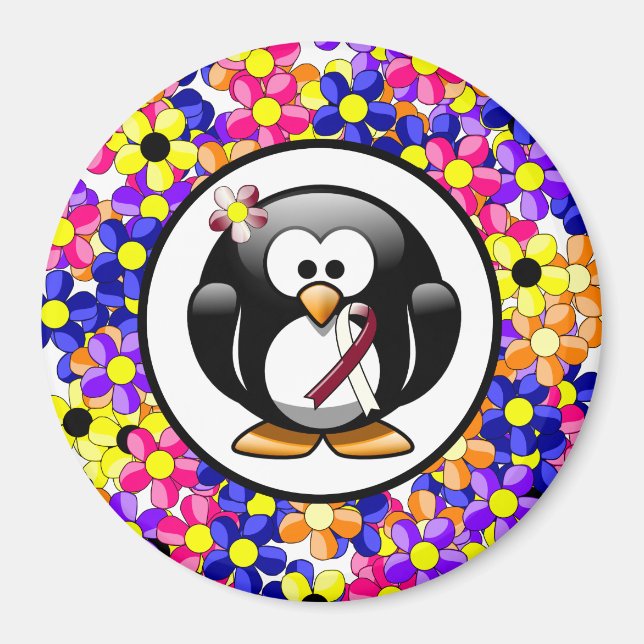 Burgundy and Ivory Ribbon Penguin Magnet (Front)