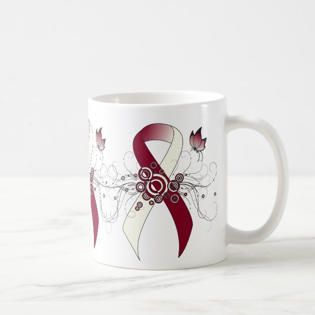 Burgundy and Ivory Ribbon with Butterfly Coffee Mu Mug (Right)