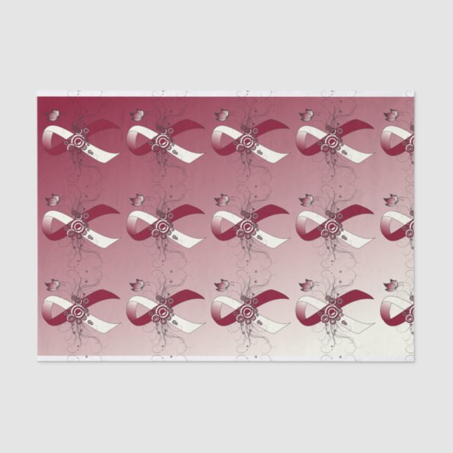 Burgundy and Ivory Ribbon with Butterfly Tissue Paper (Front)