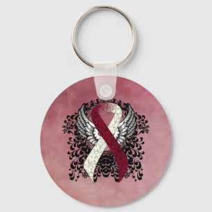 Burgundy and Ivory Ribbon with Wings Key Ring