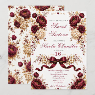 Burgundy and Ivory Sweet Sixteen Invitation