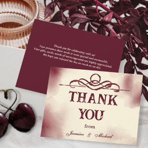 Burgundy and Ivory Vintage Minimalist Wedding Thank You Card