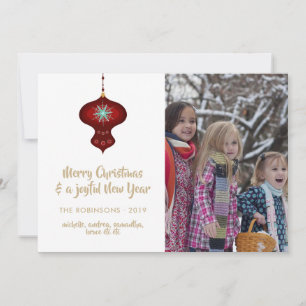 Burgundy and Kraft Retro Christmas Family Photo Holiday Card
