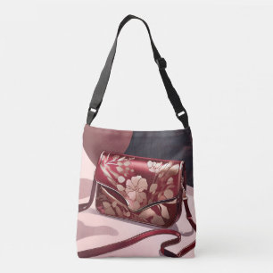 Burgundy and light pink AI art Crossbody Bag