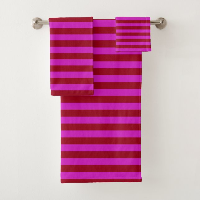 Burgundy and Magenta Stripes Bath Towel Set (Insitu)