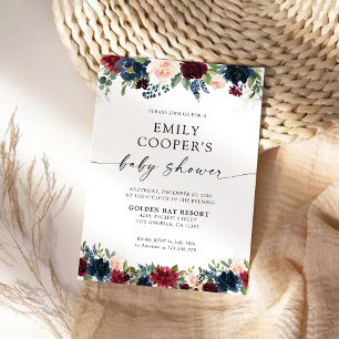 Burgundy and Navy Baby Shower Invitation