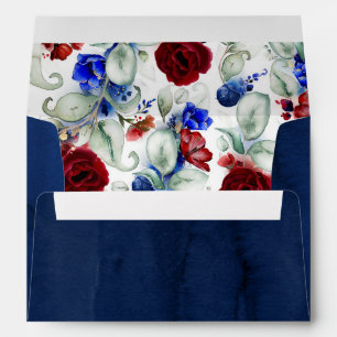 Burgundy and Navy Blue Botanical Floral Pattern Envelope