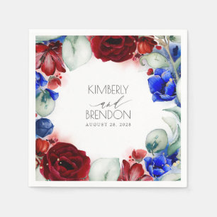 Burgundy and Navy Blue Floral Wedding Napkin