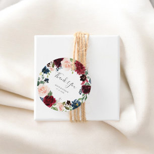 Burgundy And Navy Blue Floral Wedding Thank You Favour Tags