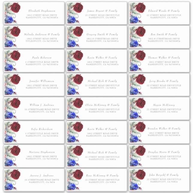 Burgundy and Navy Blue Guest Name Address Labels (Front)