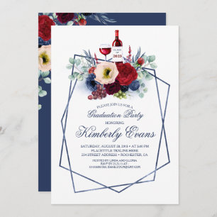 Burgundy and Navy Blue Wine Tasting Graduation Invitation