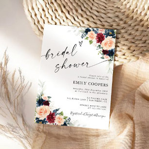 Burgundy and Navy Bridal Shower Invitation