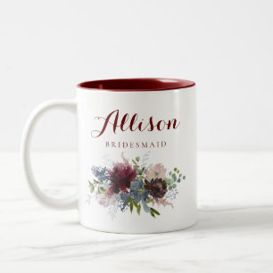Burgundy and Navy Floral Bridesmaid Two-Tone Coffee Mug