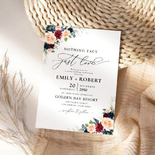 Burgundy and Navy Floral Wedding Ceremony Invitation
