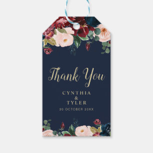 burgundy and navy floral wedding gift tags
