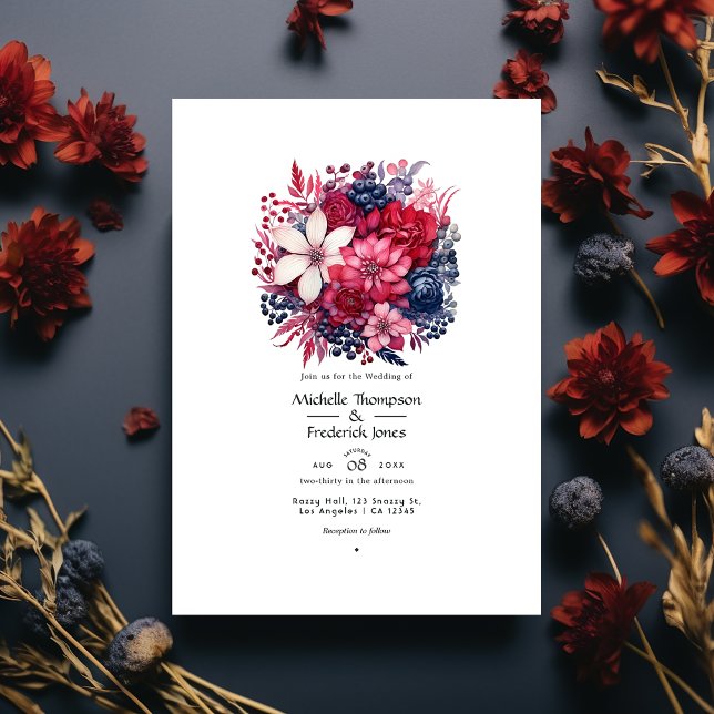  Burgundy and Navy Floral Wedding Invitation (Creator Uploaded)