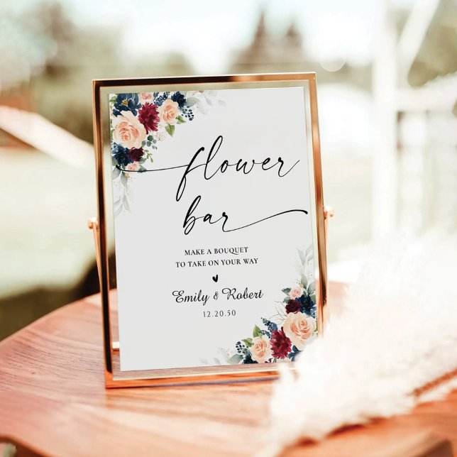 Burgundy and Navy Flower Bar Sign (Creator Uploaded)