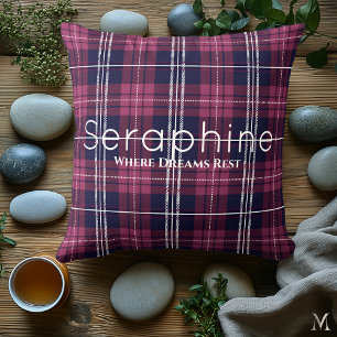 Burgundy and Navy Plaid   Custom Cosy Tartan Cushion