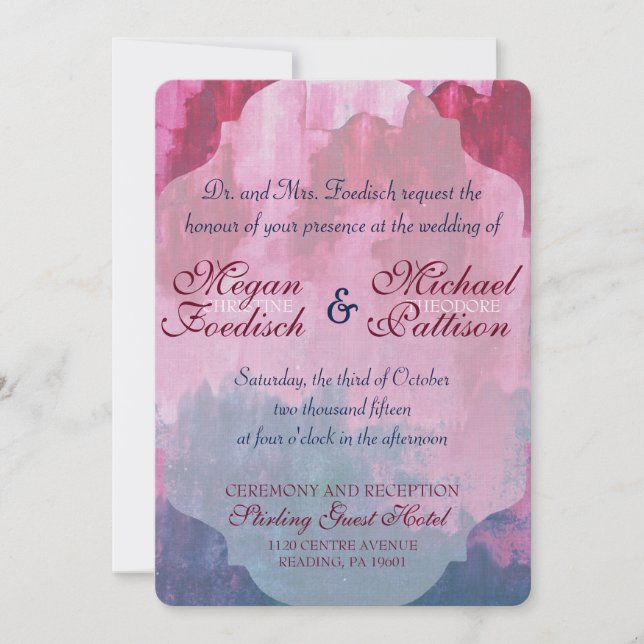 Burgundy and Navy Watercolor Wedding Invitation (Front)