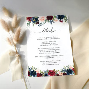Burgundy and Navy Wedding Ceremony Details Card