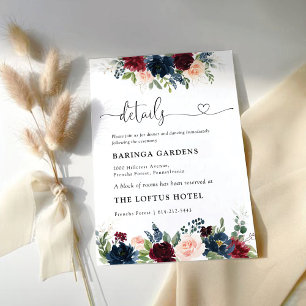 Burgundy and Navy Wedding Ceremony Details Card