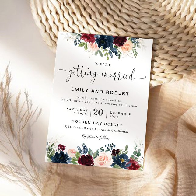 Burgundy and Navy Wedding Ceremony Invitation (Creator Uploaded)