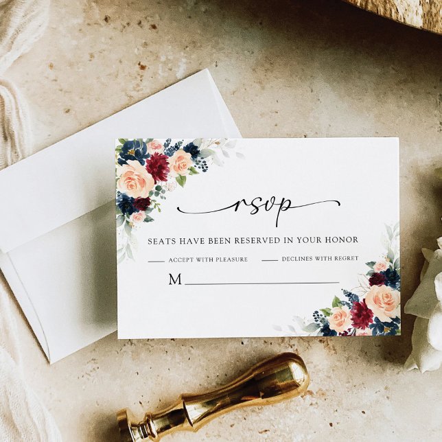 Burgundy and Navy Wedding Ceremony RSVP Card (Creator Uploaded)