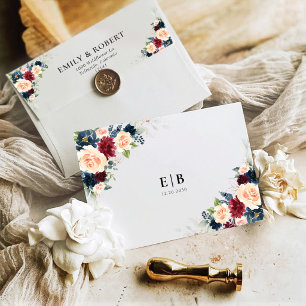 Burgundy and Navy Wedding Invitation Envelope