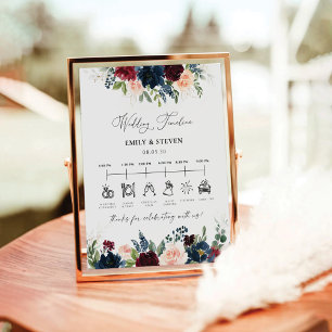 Burgundy and Navy Wedding Timeline Sign